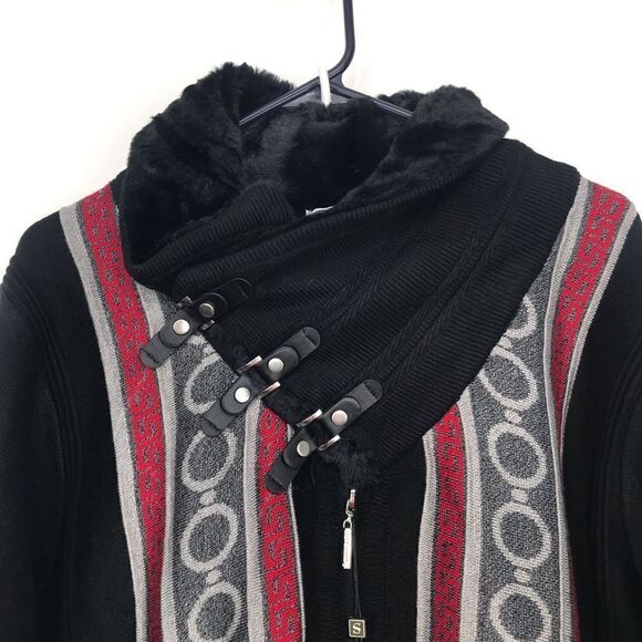 Silversilk Italian Connection Black Geometric Buckle Fur Knit Pullover  NEW - Picture 6 of 16